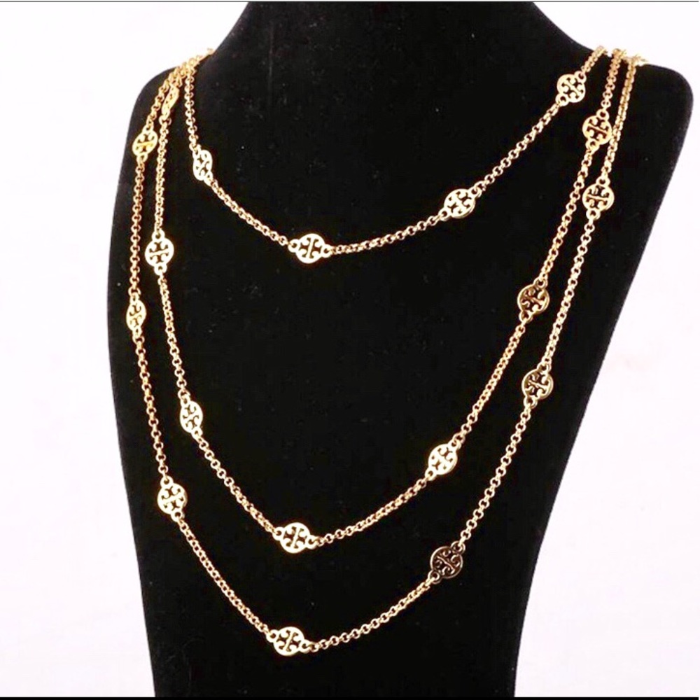 TORY BURCH Gold Logo 3-strand Necklace New - Picture 2 of 6
